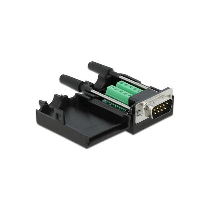 Connecteur Sub-D 9 points mâle sur bornier avec capot