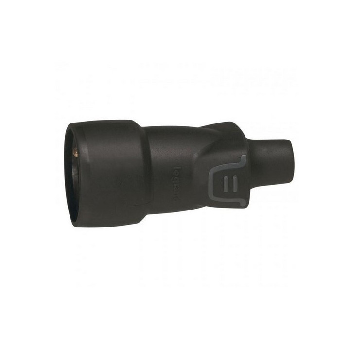 Fiche secteur femelle droite 2P+T 10/16A 230V en caoutchouc noir