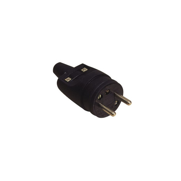 Fiche secteur mâle droite 2P+T 10/16A 230V en caoutchouc noir