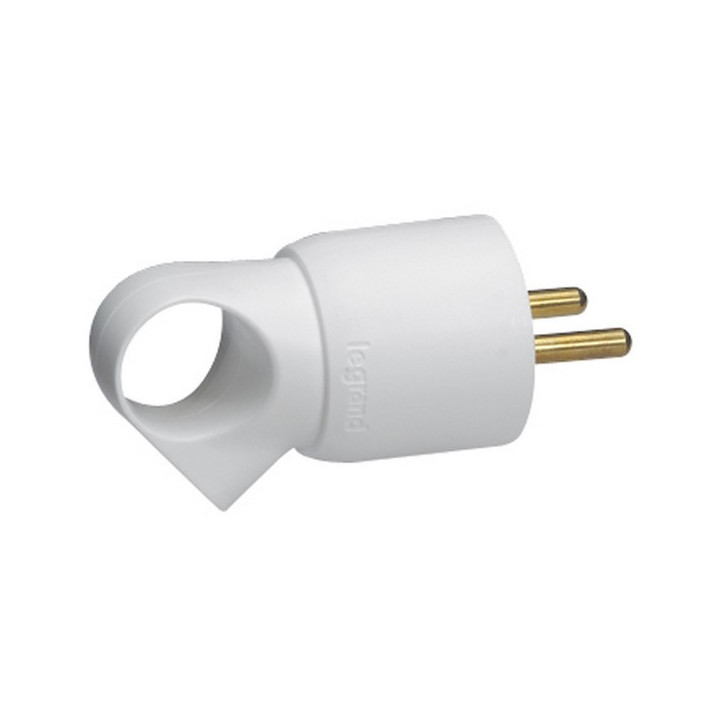 Fiche secteur mâle droite 2P+T 10/16A 230V en plastique blanc