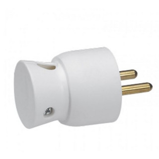 Fiche secteur mâle sortie coudée 2P+T 10/16A 230V en plastique blanc