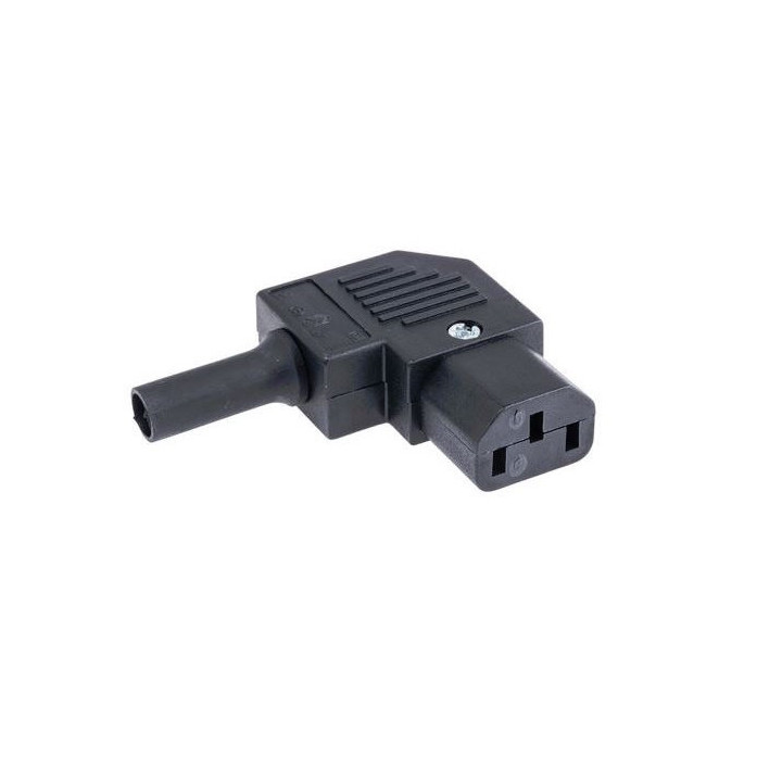 Fiche secteur IEC C13 femelle coudée côté droit 2P+T 10A 250V noire