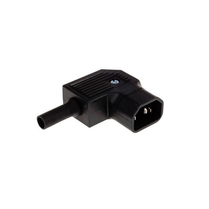 Fiche secteur IEC C14 mâle coudée côté droit 2P+T 10A 250V noire