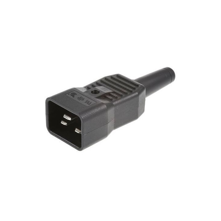 Fiche secteur IEC C20 mâle droite 2P+T 16A 250V noire