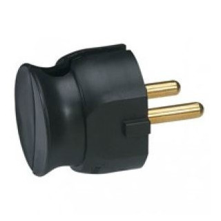 Fiche secteur mâle sortie coudée 2P+T 10/16A 230V en plastique noir