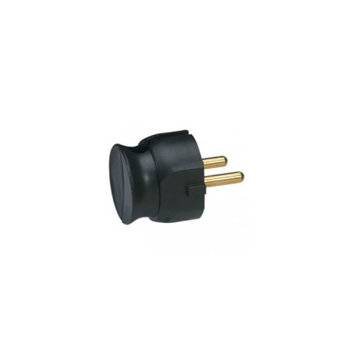 Fiche secteur mâle sortie coudée 2P+T 10/16A 230V en plastique noir