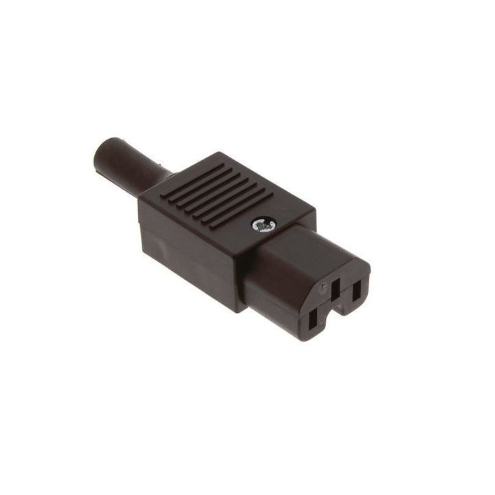 Fiche secteur IEC C15 femelle droite 2P+T 10A 250V noire