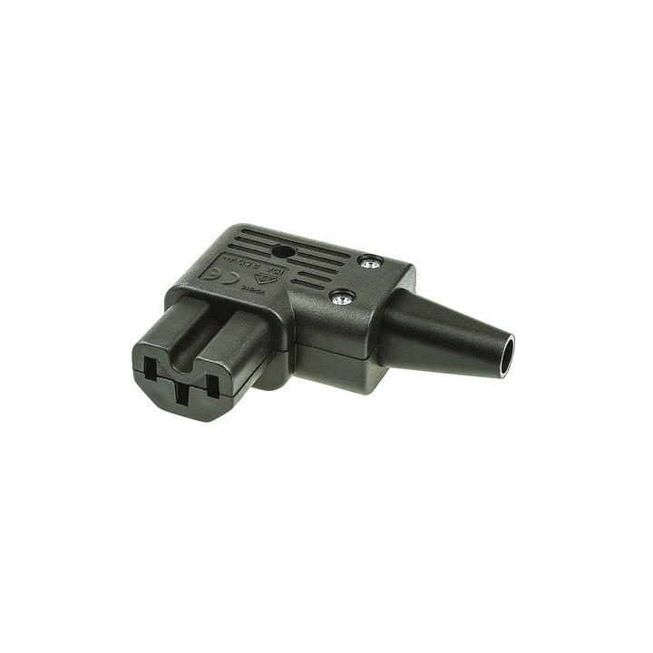 Fiche secteur IEC C15 femelle coudée 2P+T 250V 10A noire