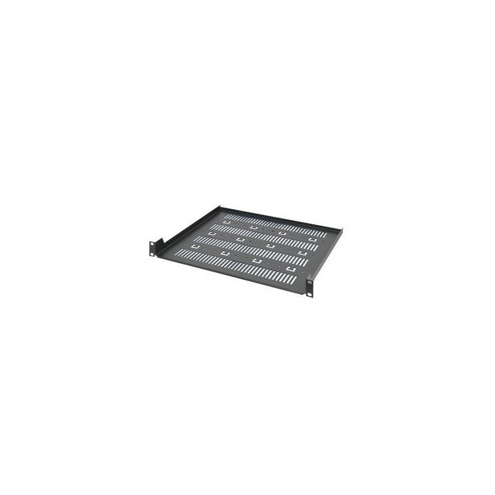 Etagère 19" 1U ajourée en acier noir RAL7021 charge 5kg P390mm