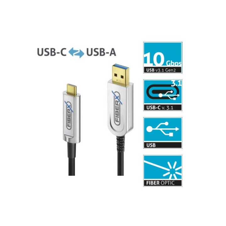 Cordon fibre optique Fibre 3.2 Gen2x1 USB-C vers USB-A AOC -10 m