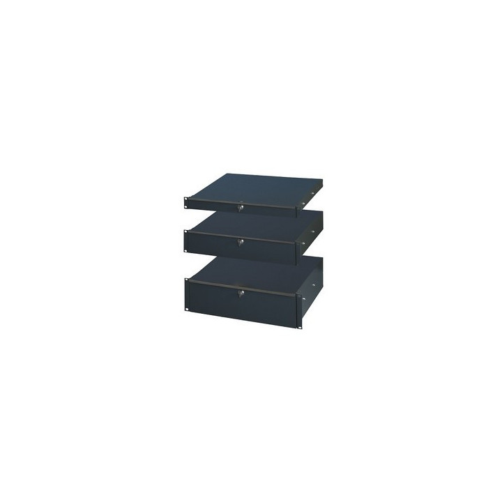 Tiroir 19" 1U en acier noir RAL 7021 avec serrure prof. 450mm