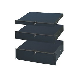 Tiroir 19" 2U en acier noir RAL 7021 avec serrure prof. 450mm