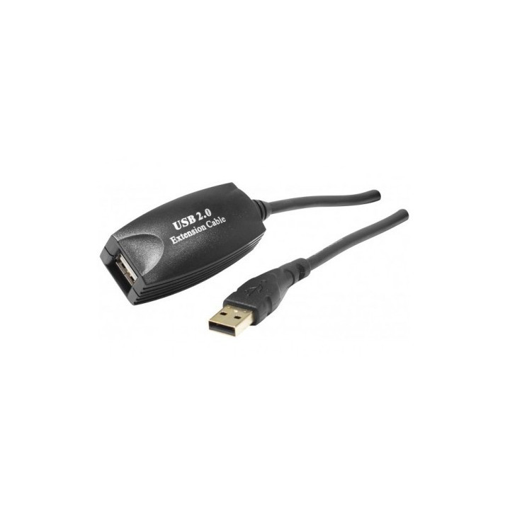 Rallonge amplifiée USB 2.0 (480 Mbps) type A M/F (max 20m) noire-5m
