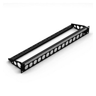Face 19" 1U noire 16 trous série D + porte-câble + porte-étiquette