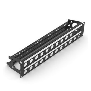 Face 19" 2U noire 24 trous série D + porte-câble + porte-étiquette