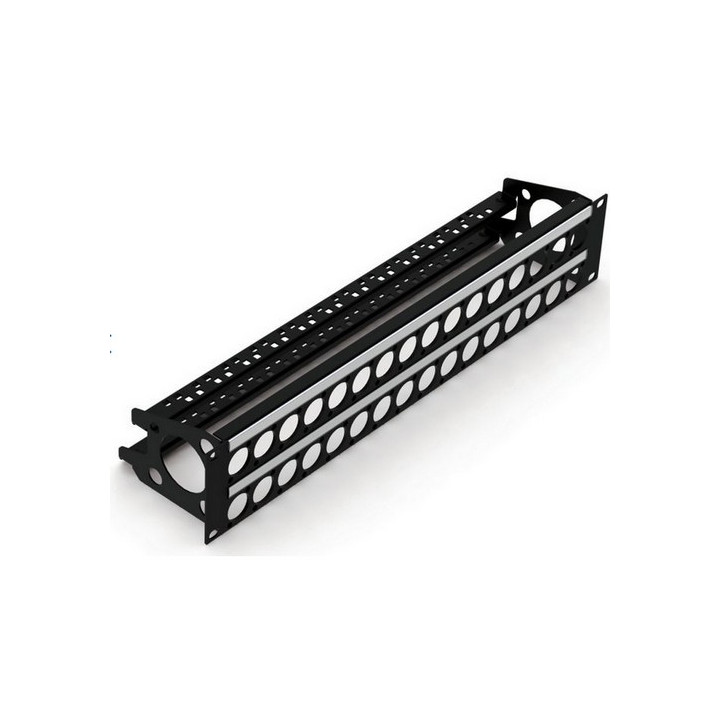 Face 19" 2U noire 32 trous série D + porte-câble + porte-étiquette