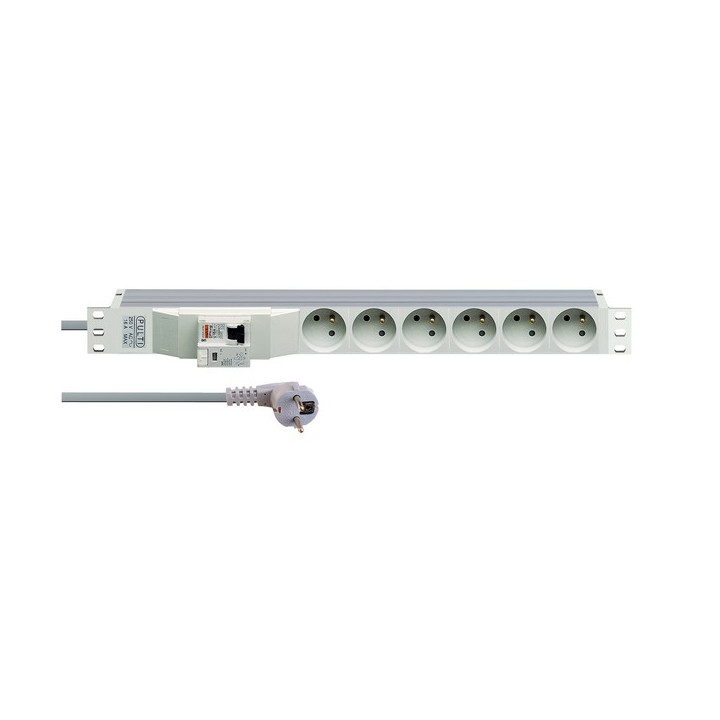 Réglette secteur 19" 6 PC 10/16A 250 V disjoncteur différentiel 30mA