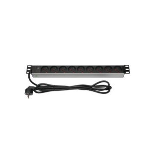 Réglette secteur noire 19" 9 PC + voyant 10/16A 250V cordon 4.5m