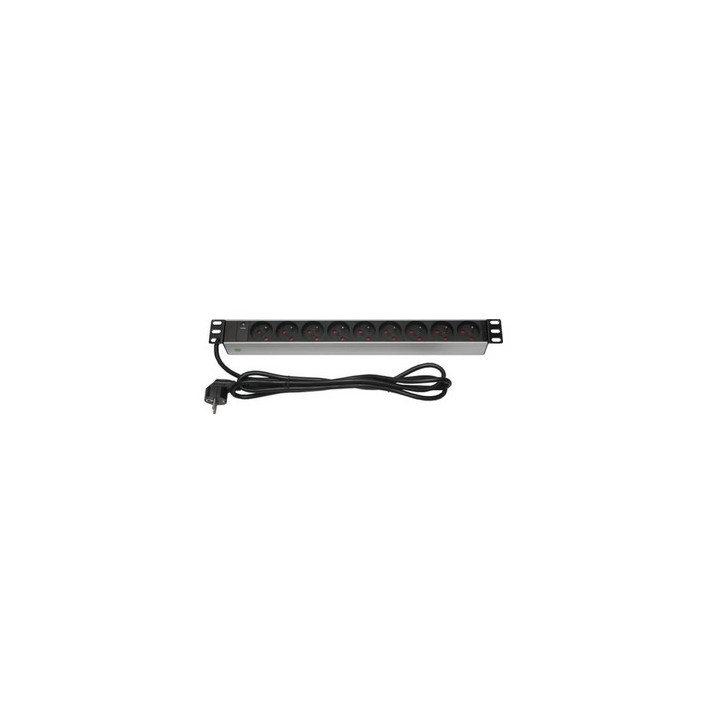 Réglette secteur noire 19" 9 PC + voyant 10/16A 250V cordon 4.5m