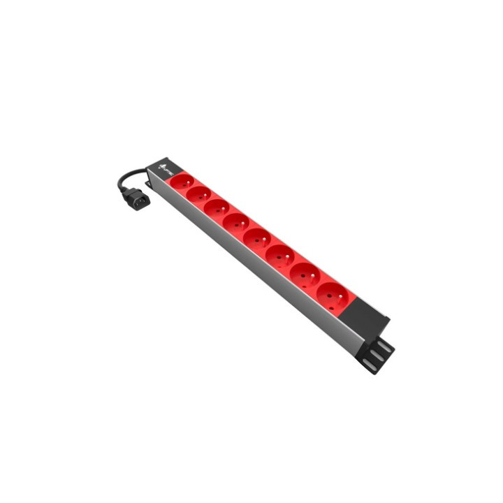 Réglette secteur rouge 19" 8 PC 10/16A 250V cordon 3m avec fiche C14