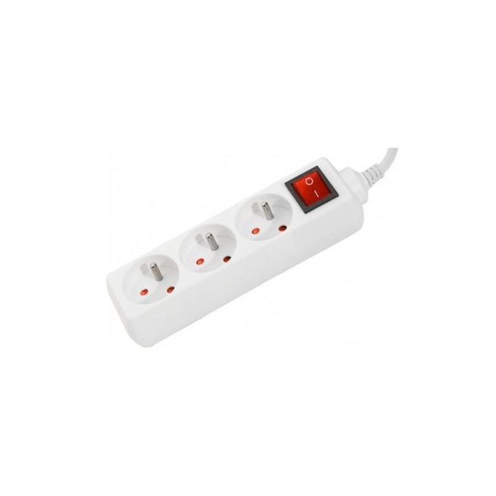 Bloc multiprise blanc 3PC 2P+T, 10/16A cordon 1.50m avec interrupteur