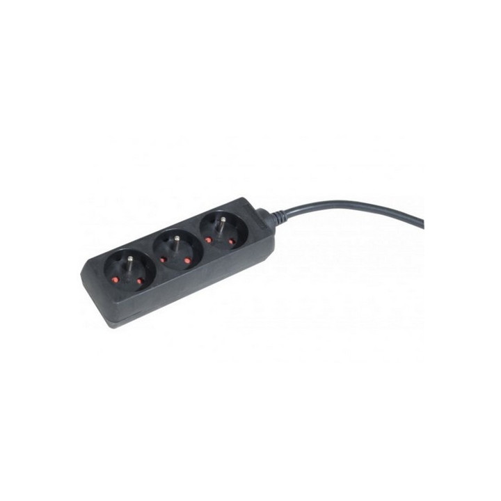 Bloc multiprise noir 3PC 2P+T, 10/16A cordon 1.50m