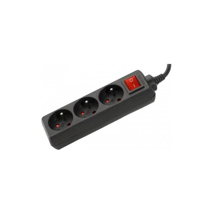 Bloc multiprise noir 3PC 2P+T, 10/16A cordon 1.50m avec interrupteur