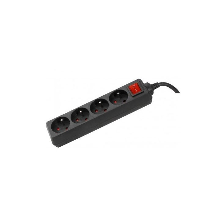 Bloc multiprise noir 4PC 2P+T, 10/16A cordon 1.50m avec interrupteur