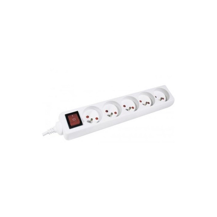 Bloc multiprise blanc 5PC 2P+T, 10/16A cordon 1.50m avec interrupteur