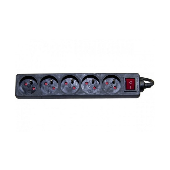 Bloc multiprise noir 5PC 2P+T, 10/16A cordon 1.50m avec interrupteur