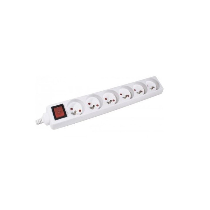 Bloc multiprise blanc 6PC 2P+T, 10/16A cordon 1.50m avec interrupteur