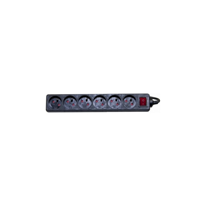 Bloc multiprise noir 6PC 2P+T, 10/16A cordon 1.50m avec interrupteur