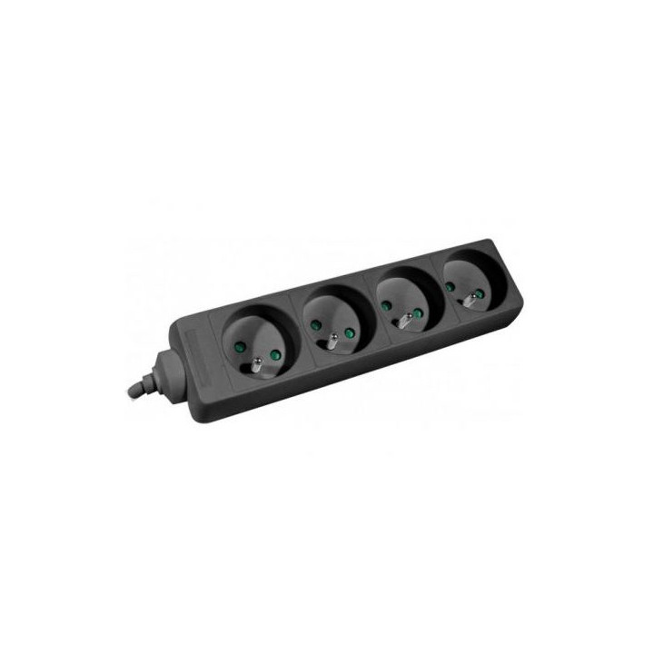 Bloc multiprise noir 4PC 2P+T, 10/16A cordon 4m