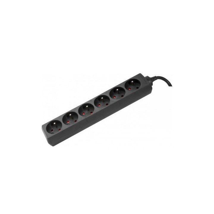 Bloc multiprise noir 6PC 2P+T, 10/16A cordon 4m