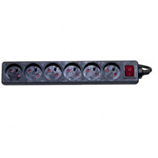 Bloc multiprise noir 6PC 2P+T, 10/16A cordon 4m avec interrupteur
