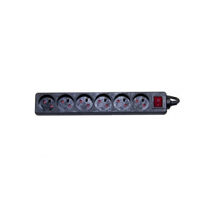 Bloc multiprise noir 6PC 2P+T, 10/16A cordon 4m avec interrupteur