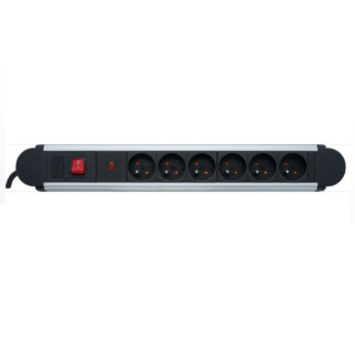 Bloc multiprise noir 6PC 2P+T,10/16A cordon 1.80m +parafoudre + inter