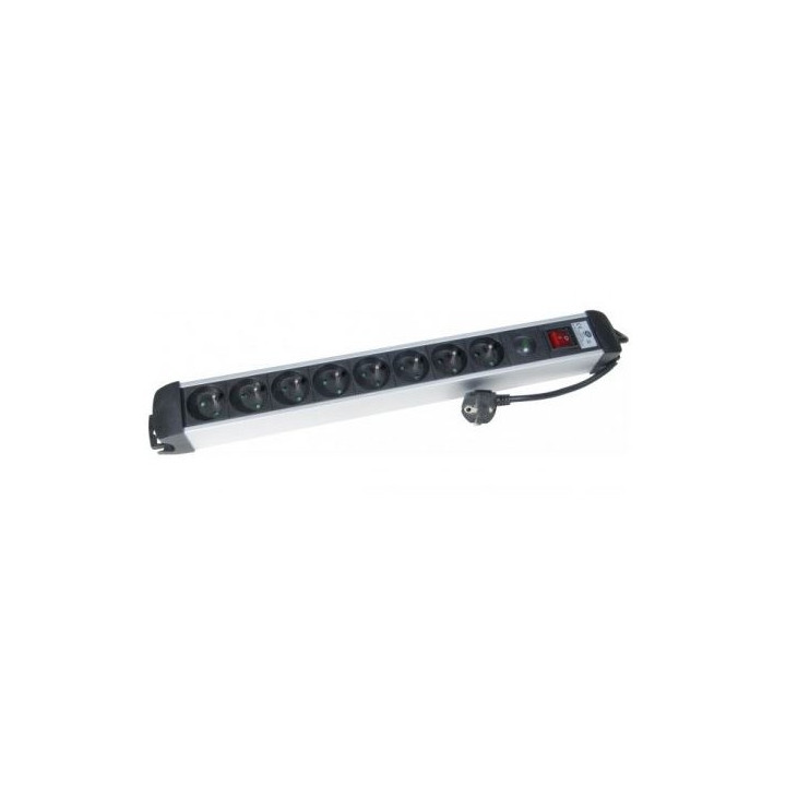 Bloc multiprise noir 8PC 2P+T,10/16A cordon 1.80m +parafoudre + inter