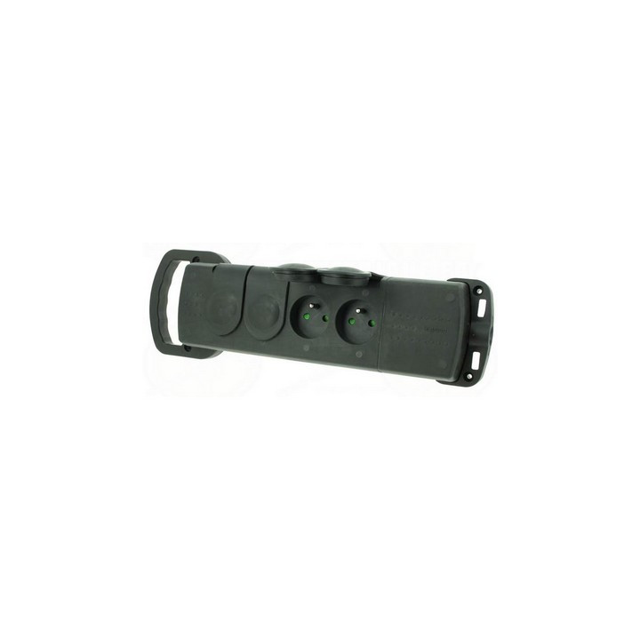 Bloc multiprise noir caoutchouc 4PC 2P+T, 10/16A  IP44 - à câbler