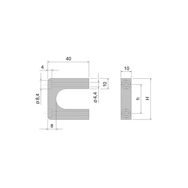 2 poignées avant MultipacPRO largeur 10mm 1U (mini cde 2 pcs)