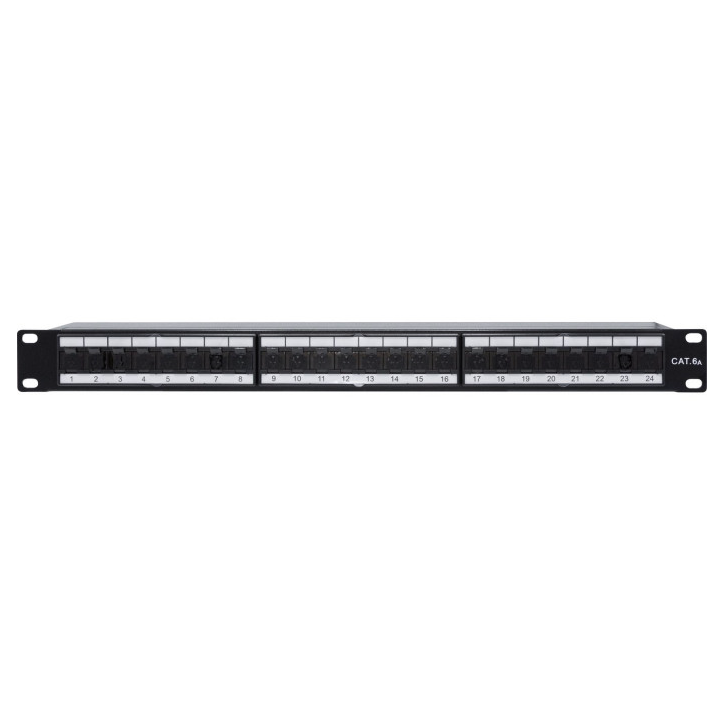 Panneau de brassage RJ45 19" 1U 24 ports cat6A STP monobrin AWG22/26