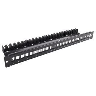 Panneau de brassage 19" 1U 24 ports pour BC RAL7016 + support câble