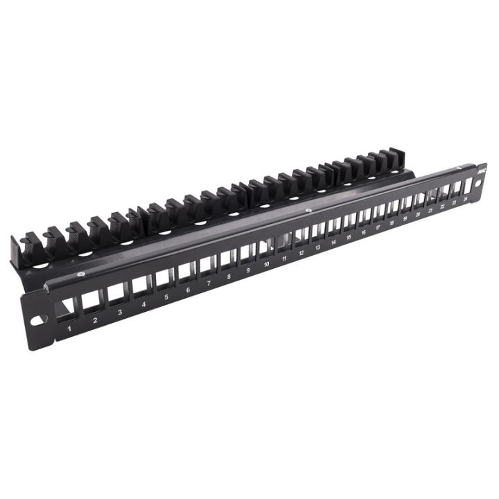 Panneau de brassage 19" 1U 24 ports pour BC RAL7016 + support câble