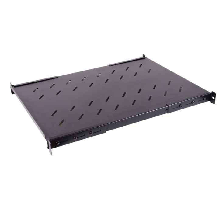 Etagère 19'' 1U noire P550 charge 60kg fixation avant/arrière