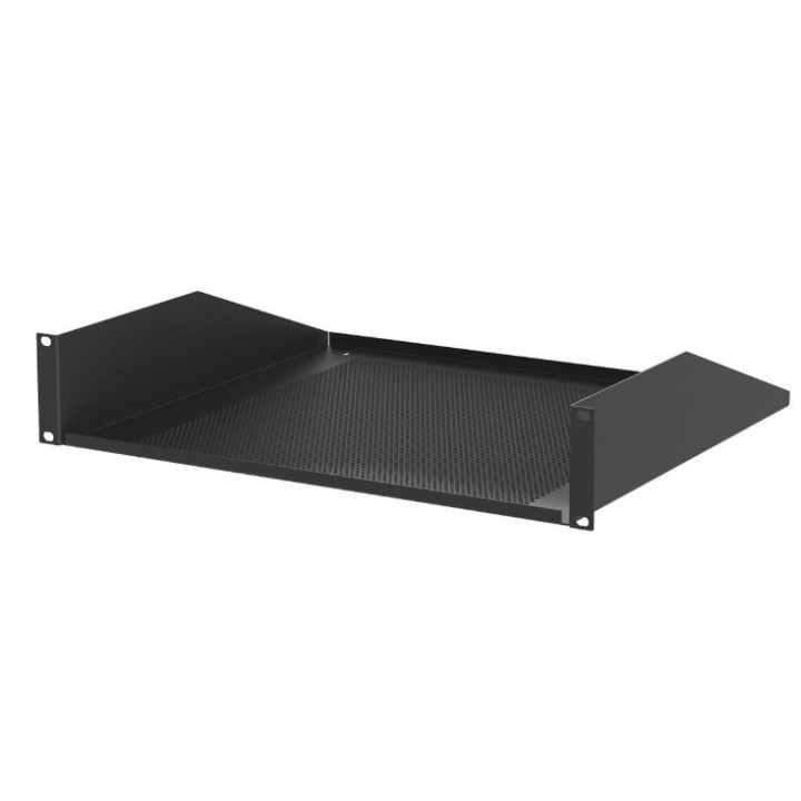 Etagère 19" 2U fixe noire perforée P400mm charge 20kg