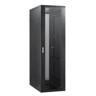 Baie brassage 19'' 22U 600x800 noire porte AV verre/ AR pleine 50kg
