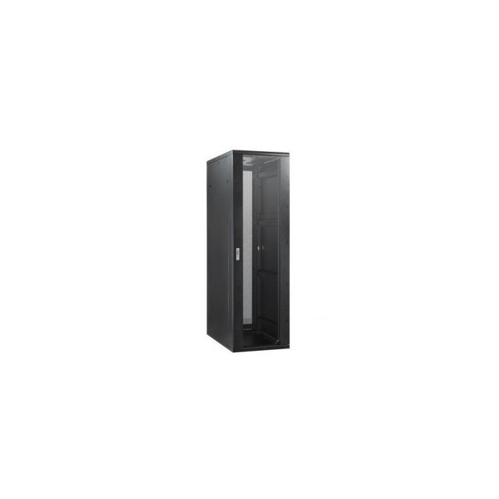 Baie brassage 19'' 32U 600x600 noire porte AV verre/ AR pleine 62kg