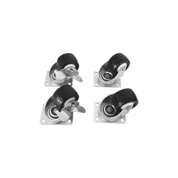 Kit 4 roulettes pour baie 19'' (2 avec freins) hauteur 9cm