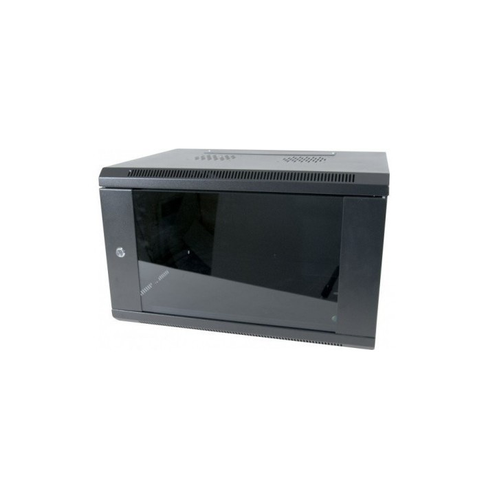 Coffret mural 19" 6 U noir dim. ext. H379 xL600xP600 porte en verre
