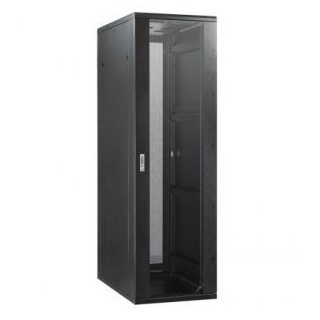 Baie brassage 19'' 26U 600x800 noire porte AV verre/ AR pleine 59kg